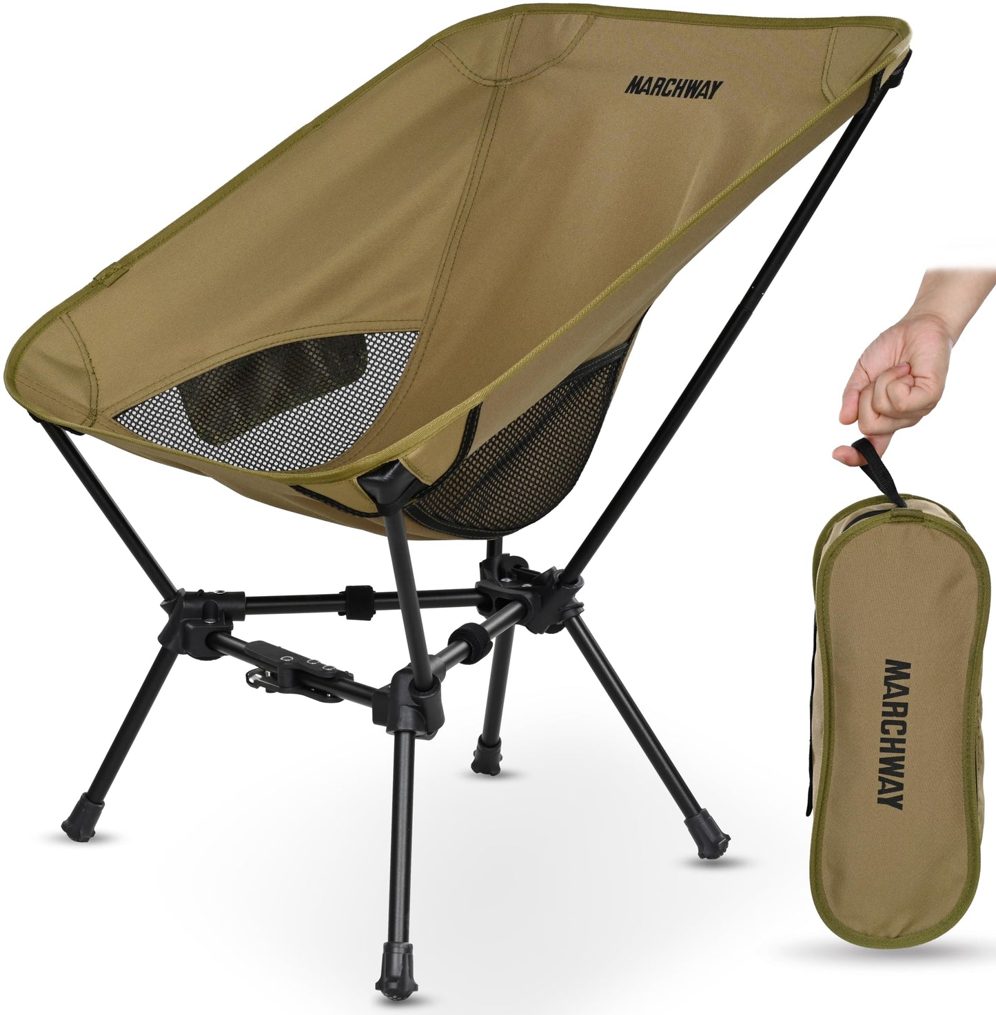 MARCHWAY Lightweight Folding Camping Chair with Spring Lock Stable Compact Portable for Outdoor Camp Travel Beach Picnic Festival Hiking Backpacking (Khaki)